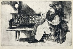 Mermeze Nóra (1938-): Palóc menyecske, jelzett, számozott rézkarc - Képcsarnok Vállalat, 1977
