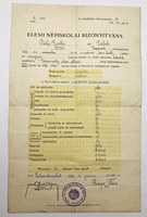 Pestszenterzsébet, Vörösmarty-utcai állami elemi népiskola bizonyítvány, 1934