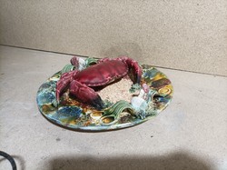 Portugál Palissy stílusú rák lemez - Majolica, 32 cm-es. 2151