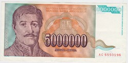 Jugoszlávia 5000000 dínár 1993 VG
