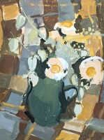 Klára Tassy: Flower Still Life, 1959 - rarity! female painter, Eigel Istvánné