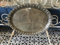 Ezüstözött monogrammos fém tálca