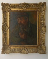 Egerváry Potemkin Ágost(1858-1930): Elmerengve. Jelzett olajfestmény.