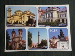 Képeslap, Eger,mozaik, Dobó I. szobor,Bazilika,Hotel,Minaret,látkép,részletek, 2000-