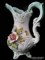 Capodimonte rózsás LCS porcelán kiöntő kancsó váza