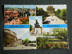 Képeslap, Eger,mozaik,templom,Bazilika,Minaret,látkép,részletek,vár múzeum,strand, 1970-
