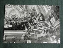 Képeslap, Eger, Főegyházmegyei könyvtár, freskó, látkép részlet,1961-