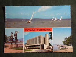 Képeslap,Fonyód,Alsóbélatelep,mozaik,Balaton part,Emberpár,Delta étterem,posta,1984-