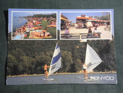 Képeslap,Fonyód,Alsóbélatelep,mozaik,Balaton part,Hajóállomás park, üzletsor,strand, részlet,1987-