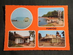 Képeslap,Fonyód,Alsóbélatelep,mozaik,Balaton part,móló,üdülő,Delta étterem,Emberpár,részlet,1987-