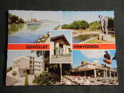 Képeslap,Fonyód,Alsóbélatelep,mozaik,Balaton part,Emberpár,Delta étterem,posta,1974-