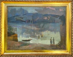 Szentiványi Lajos (1909 - 1973) Vízparti Táj c. Képcsarnokos festménye 95x75cm Eredeti Garanciával !