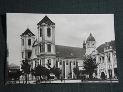 Képeslap, Gyöngyös, Szent Bertalan templom, látkép részlet,1960-