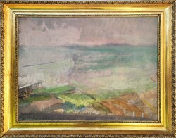 Szentiványi Lajos (1909 - 1973) Balatoni Táj c. festménye 95x75cm Eredeti Garanciával !