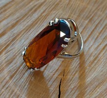 Very Beautiful Stainless Steel Ring with Amber-Colored Stone