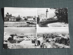 Képeslap,Győr,mozaik,Duna híd,Rába part,templom,szökőkút park,látkép, részlet,1960-
