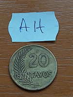 PERU 20 CENTAVOS 1964 Sárgaréz, Ceres (a gabona és az anyai szeretet római istennője)  #AH