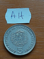VENEZUELA 5 BOLIVAR 1977 Nikkel, Simón  Bolivar  #AH