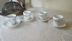 Antik,kézzel festett porcelán csokoládés csésze + alátét 4 db.