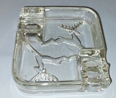 Retro Czech Glass Ashtray with Deer Motif