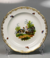 Antik pulykás festett porcelán tányér Meissen 19. sz