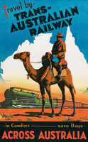 TRANS-AUSTRALIAN RAILWAY Vonat társaság  reklám plakát, poszter, - sivatag, cowboy, Ausztrialia,