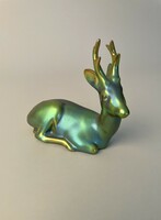Zsolnay porcelán eozin figura, fekvő őz