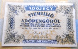 Bankjegyek Adójegy - 10 Millió Adópengő  T1-