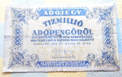 Bankjegyek Adójegy - 10 Millió Adópengő  T--3