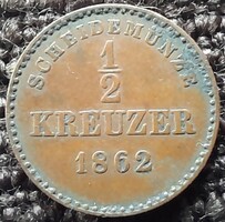 Német Badenwürtenberg 1/2  kreuzer 1862 .