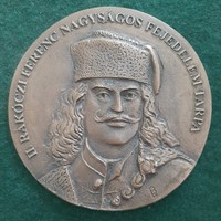 II. Rákóczi Ferenc  Nagyságos Fejedelem  TARPA  nagyméretű bronz plakett  12 cm  keretezve  B.L szig
