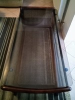 Elegant, vintage design, beautiful, reeded, glass-topped, retro wooden coffee table