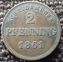 Német Bajor 2 pfenning 1861 .