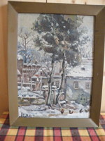 Old oil painting on wooden board