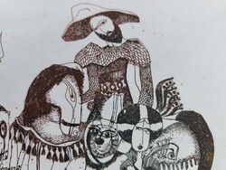 Burai István copperplate etching Riders / artist's proof