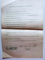 V0598  Választási szórólap 1990  MDF - Hrabovszky Pál    Békéscsaba