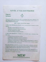 V0605  Választási szórólap 1990  MDF    Békéscsaba