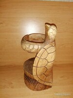 Faragott fa teknős - üveg, palack tartó - 26 cm (38/d)