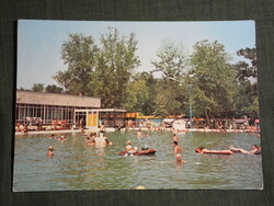 Képeslap,Harkány,Gyógyfürdő,Fedett fürdő,napozó, medence,épület látkép, részlet,1974-
