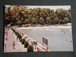 Képeslap,Harkány,Gyógyfürdő,strand fürdő,medence,kabin,öltöző épület látkép, részlet,1970-