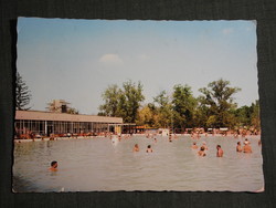 Képeslap,Harkány,Gyógyfürdő,Fedett fürdő,napozó, medence,épület látkép, részlet,1974-