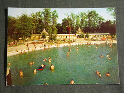 Képeslap,Harkány,Gyógyfürdő,strand fürdő,medence,kabin,öltöző épület látkép, részlet,1974-