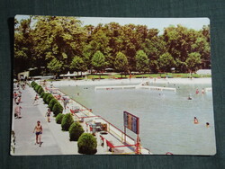 Képeslap,Harkány,Gyógyfürdő,strand fürdő,medence,kabin,öltöző épület látkép, részlet,1970-