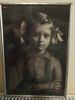 Koppány Erzsébet (1924-?) bájos kislány portréja, szénrajz