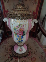 Ca 1900 Kézi Festésű Porcelán, Villamosított Petróleum Asztali Lámpa