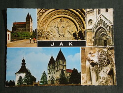 Képeslap, Ják, mozaik,Bencés Apátsági templom látkép ,kapu,belső részlet, 1977-