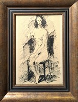 Sitting nude - graphic with frame (ink technique)