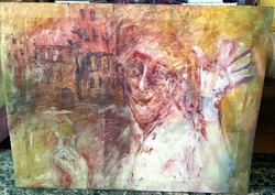 Cseh Krisztina festőművész "Ház a kézben" című festménye