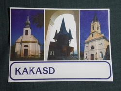 Képeslap, Kakasd,mozaik,faluház,arkangyal templom látkép,részlet , 1990-