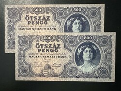 500 pengő 1945.  2 db sorszám követő!!   UNC !!!